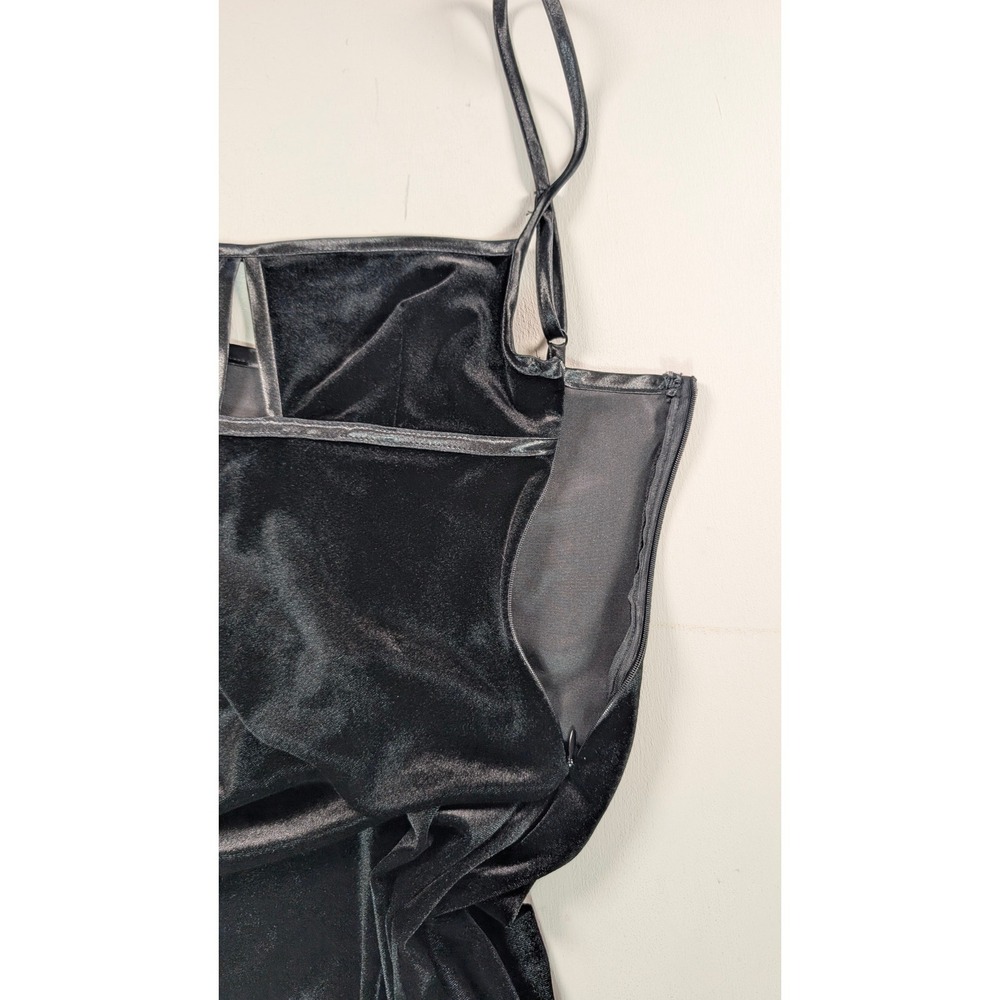 Zara Black Velvet Midi Dress Cutout Bust Side Ruched Bodycon Womens Size XS - Picture 9 of 11
